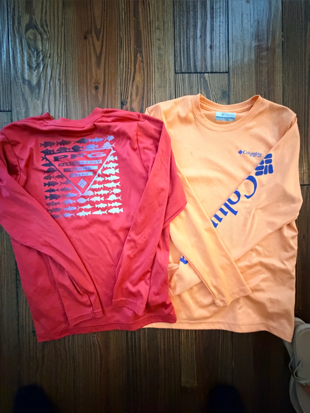 Columbia Kids Long-Sleeve Tees in Orange and Red